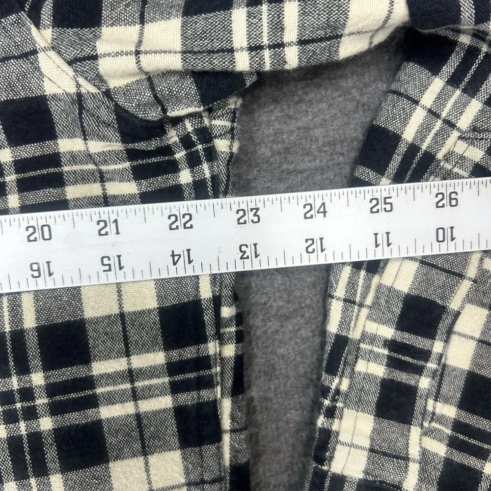 J. Crew Workshirt Mens Large Ivory black plaid Flannel Button Up Long‎ Sleeve